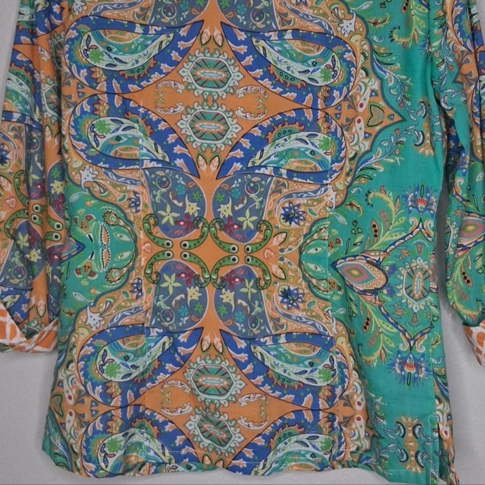 Tizzie Long Sleeve Button Up Blouse Preppy Paisley Bright Colorful Cotton Size S - Picture 16 of 16